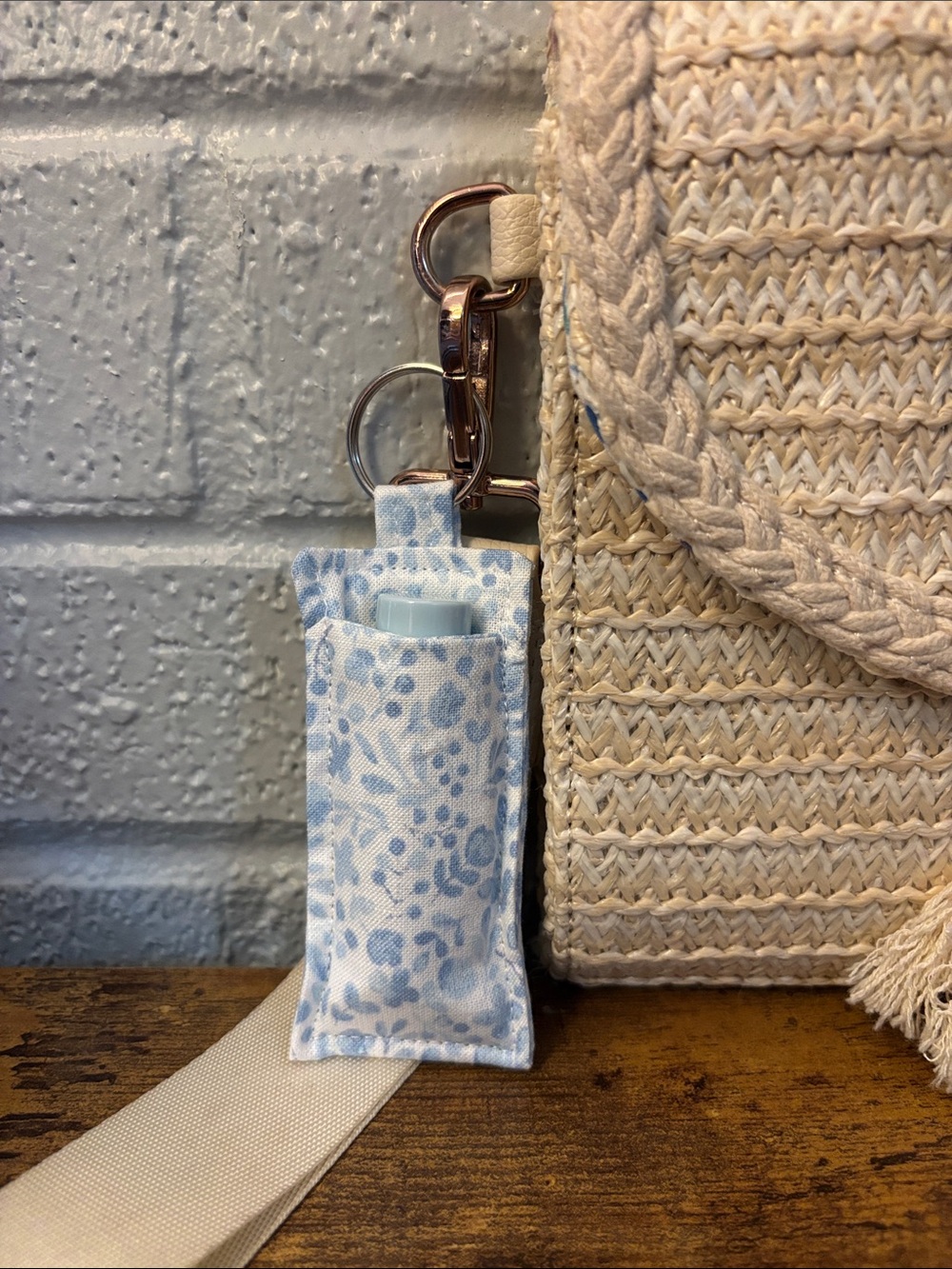 Blue Floral Keychain Chapstick Holder - Picture 2 of 2